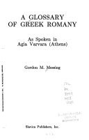 A Glossary of Greek Romany as Spoken in Agia Varvara, Athens