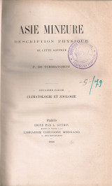 Asie Mineure, description physique, Deuxieme partie, Climatologie et zoologie